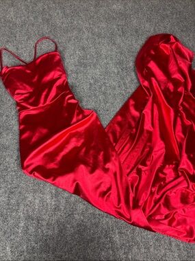 Windsor Red Satin Slip Dress with Spaghetti Straps